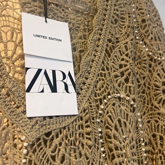 Zara Limited Edition Dress - Crotchet w Beading Tan Dress - Size XS - NWT - Picture 6 of 6